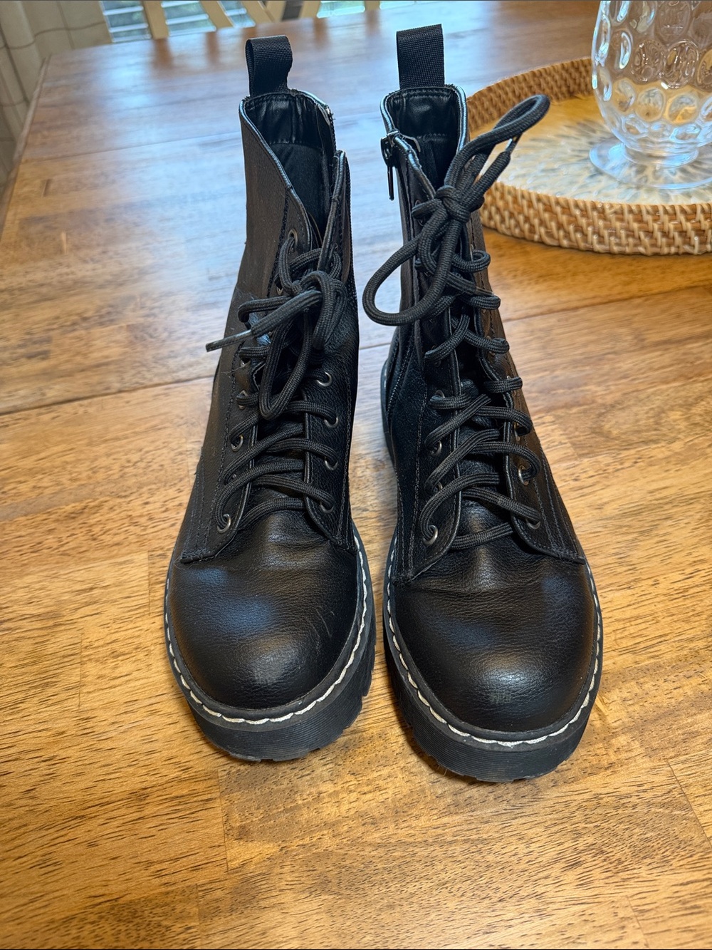 Sincerly Jules Black Lace-Up Moto Combat Boots